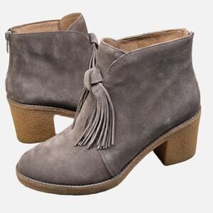 UGG "Corin" Taupe Suede Tassel & Bow Chunky Block Heel Ankle Booties, Size 10